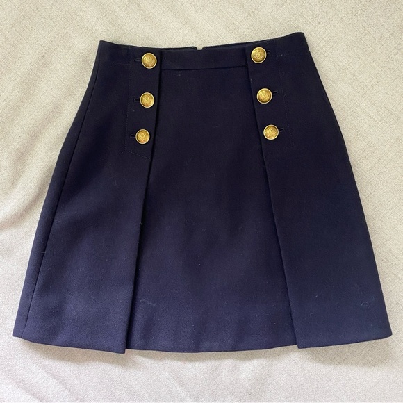J. Crew Navy Wool Sailor Skirt With Gold Buttons - Picture 2 of 6